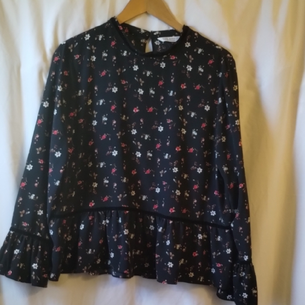 Zara Black Floral Blouse